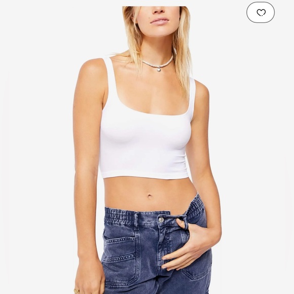 Free People Scoop Neck Crop Top in White - Picture 1 of 7